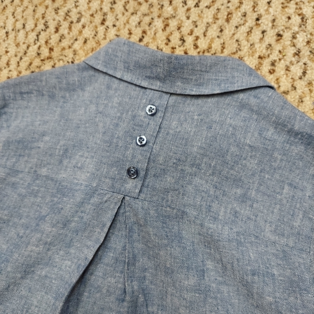 Christopher & Banks Linen Blend Blouse Womens Small Button Up Lace Accents Shirt - Picture 12 of 13